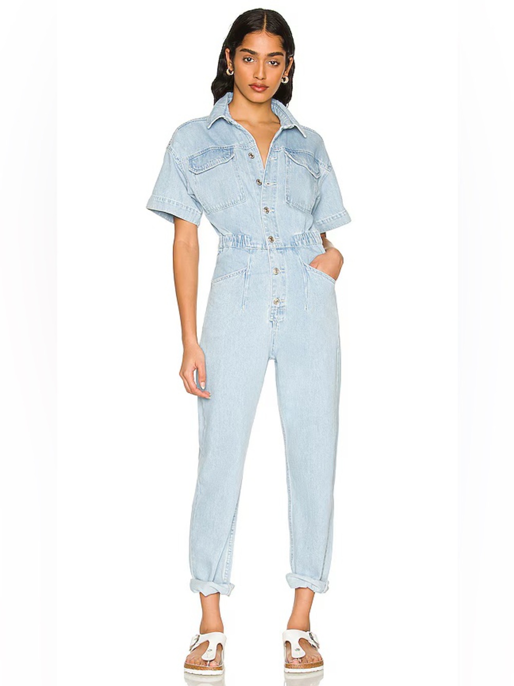 We the Free People “Marci” 70s 80s style classic denim jumpsuit in Clear Skies M